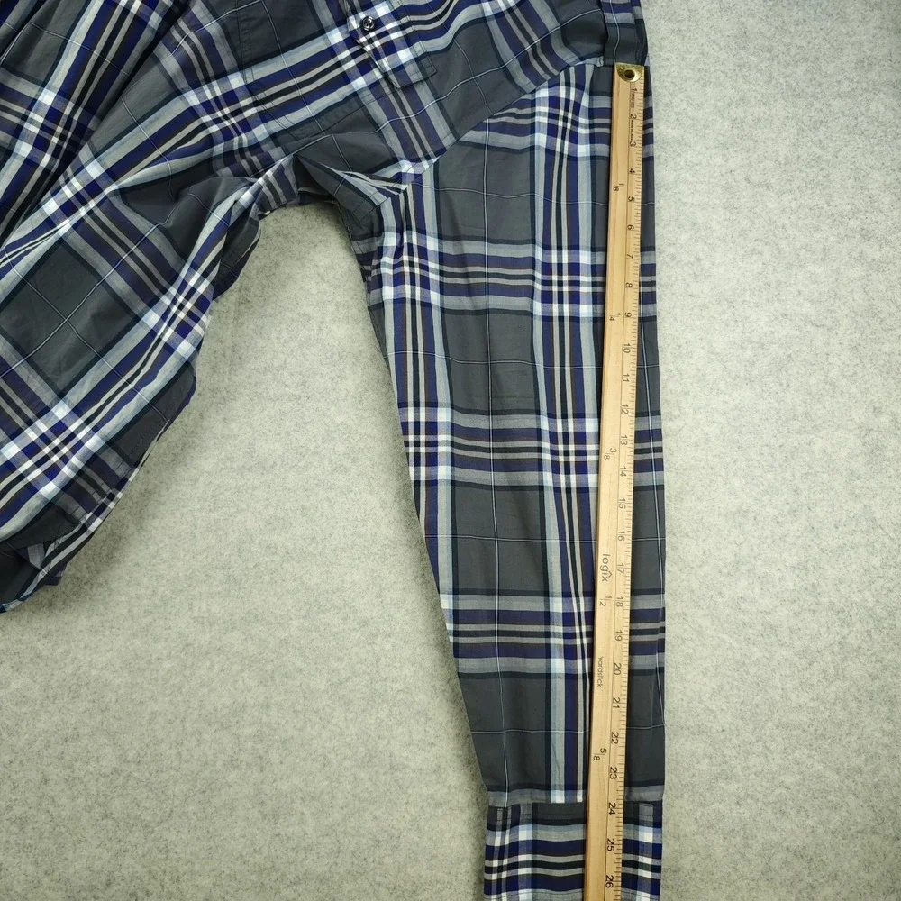 Banana Republic‎ Shirt Mens 2XL 18 18.5 Gray Blue Plaid Long Sleeve Button Up